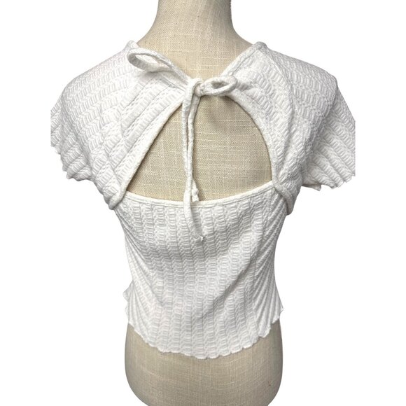 Atelier by Kirious Womens White Textured Knit Crop Top Bow Back V-Neck XL - Picture 4 of 9